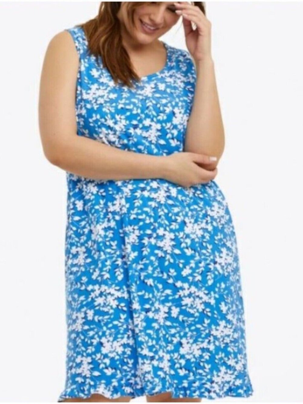 DRAPER JAMES Blue Floral Print ULTRA SOFT Ruffle Nightie Sleep Dress Plus 2X-3X